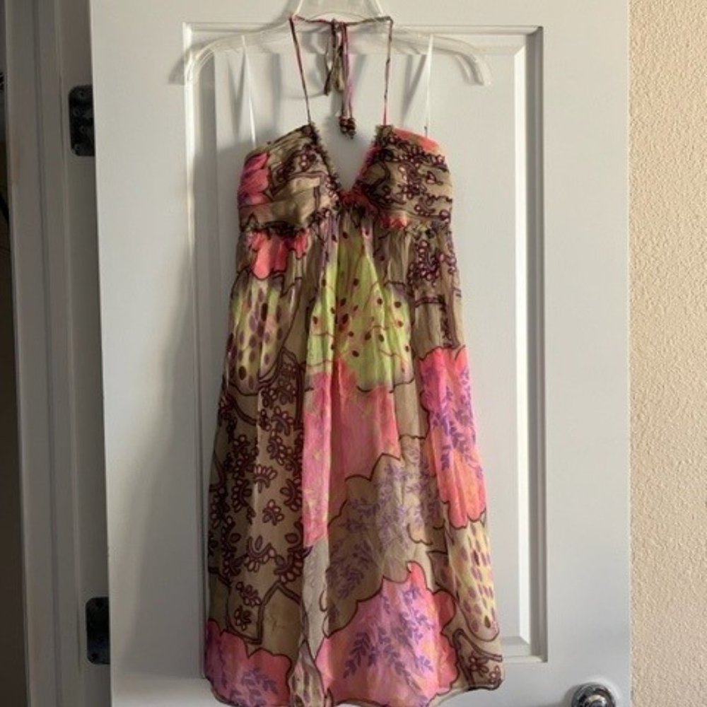 ABS Collections by Allen Schwartz Silk Mini Dress Sz 6 Halter Woven Sleeveless